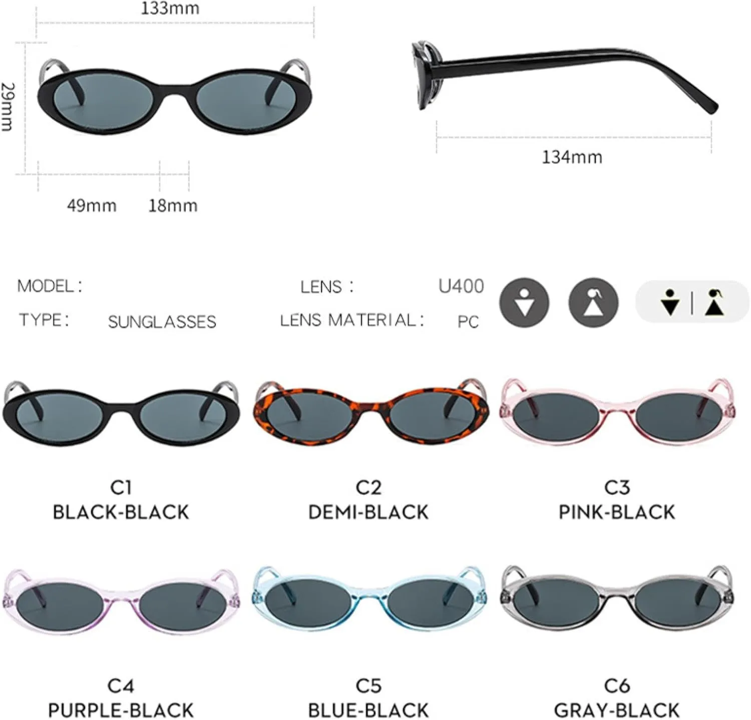 Small Oval Sunglasses for Women Men Trendy Vintage Hip Hop Cat Eye Punk Uv400
