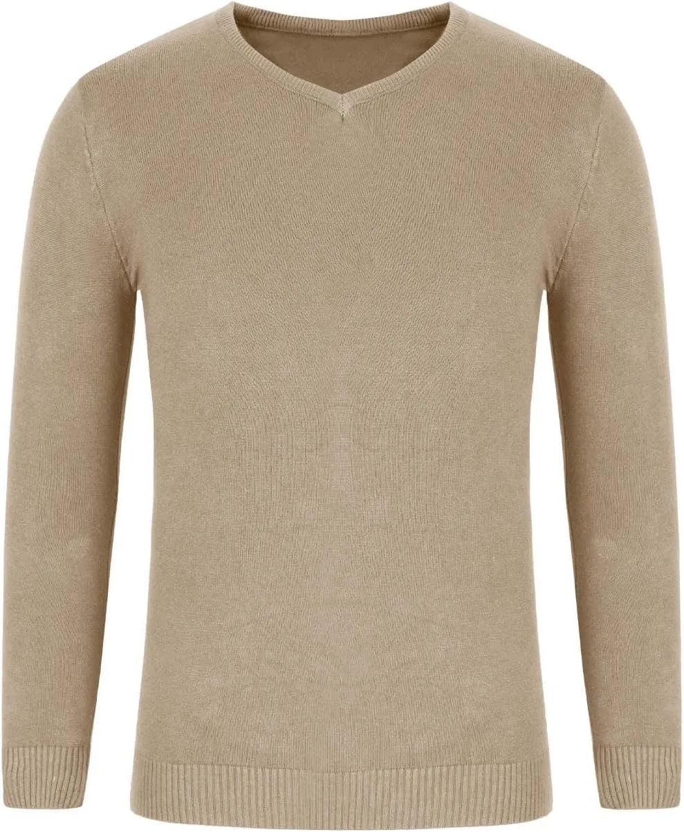 Soft Cozy Sweaters for Men V Neck Long Sleeve Pullover Sweater Slim Fit Dress Sweater Lightweight Knitted Sweaters