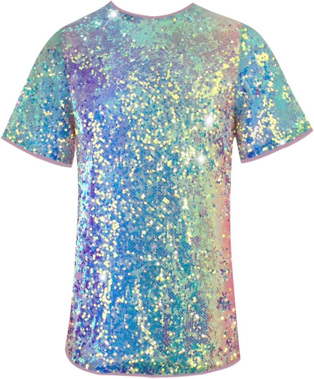 Sparkly Glitter Dress for Women Crewneck Sequin Shift Dress Short Sleeve Casual Holiday Dress for Party Club Night