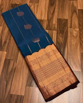 Splendiferous Navy Blue Soft Silk Saree With Palimpsest Blouse Piece