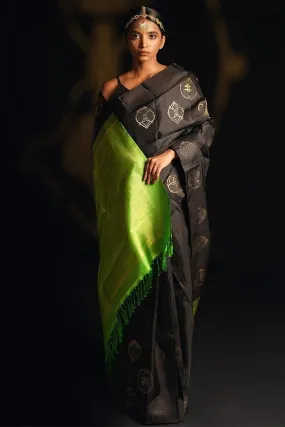 Stunning Black Soft Silk Saree With Amiable Blouse Piece