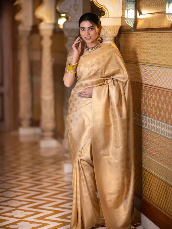 Stylish Beige Soft Silk Saree With Attractive Blouse Piece