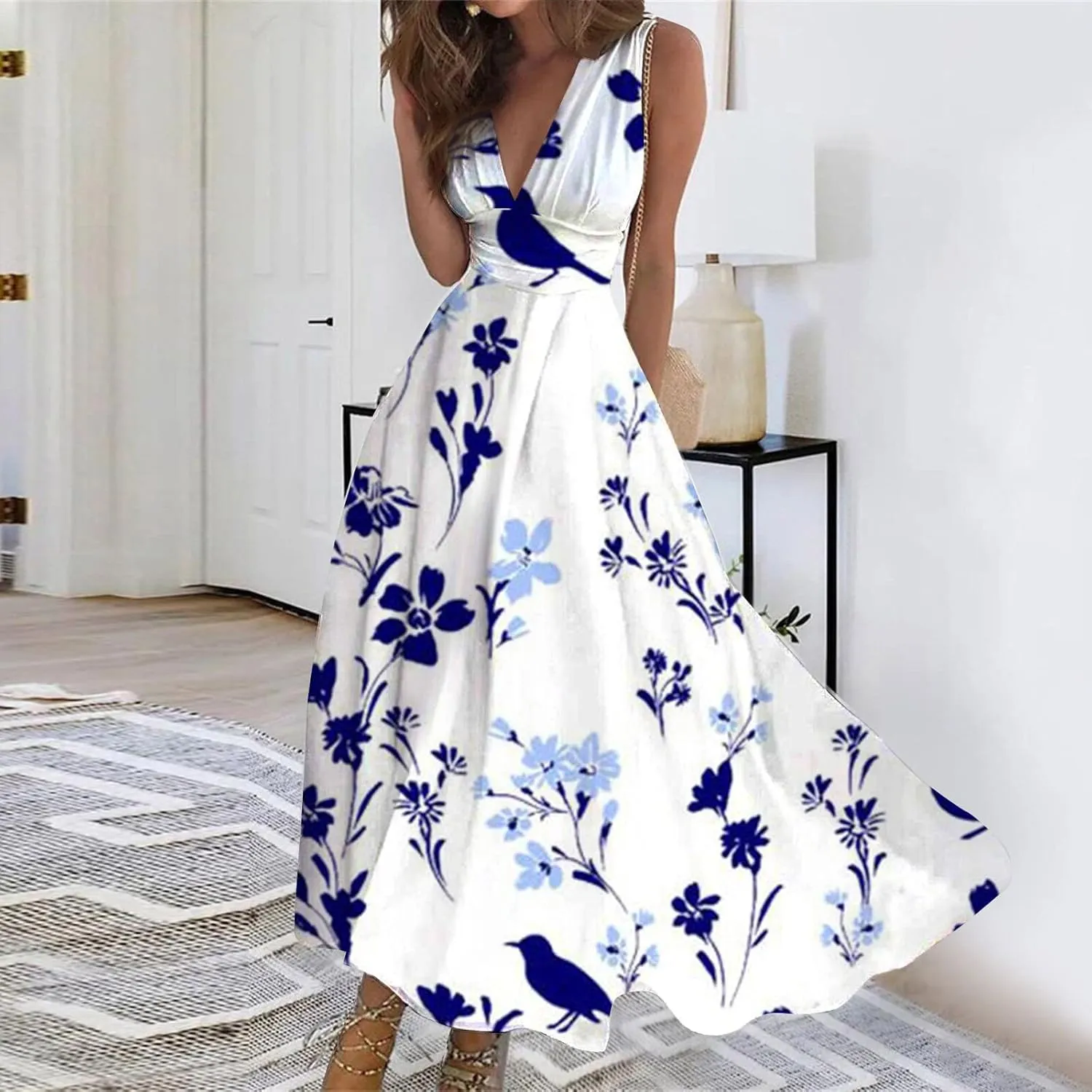 Tea Party Dresses for Woman Maxi V-Neck Stylish Flowy Easter Dresses Friends' Gathering Romantic Summer Dresses 2025 Vacation
