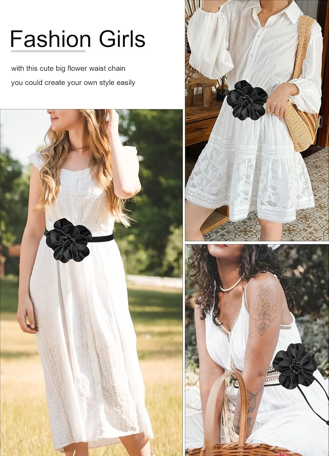 TeeYee Women Girls Big Decor Flower Waist Chain/Rope/Belt For Wedding Dress Female Waistband Skinny Belt