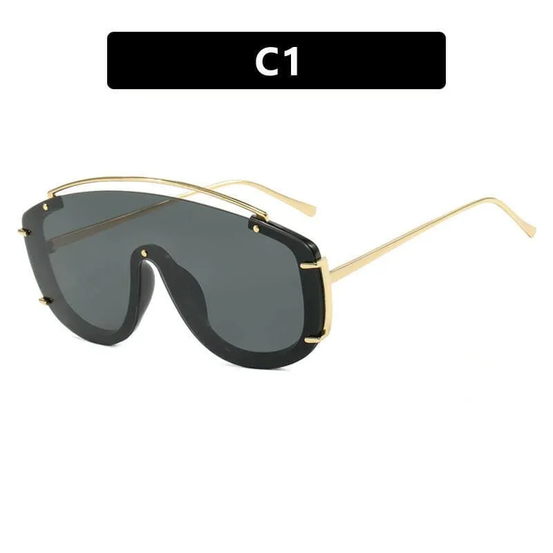 Trendy Large Frame Sunglasses with a Metallic High-end Feel