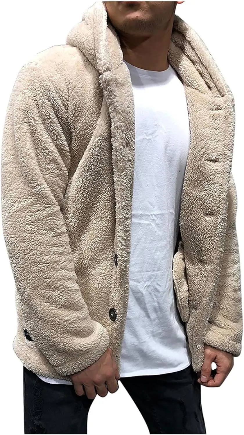 tuduoms Mens Winter Coat Fuzzy Sherpa Hoodie Sweatshirt Long Sleeve Full Zip Fleece Soft Jackets Winter Hooded Parka Outwear