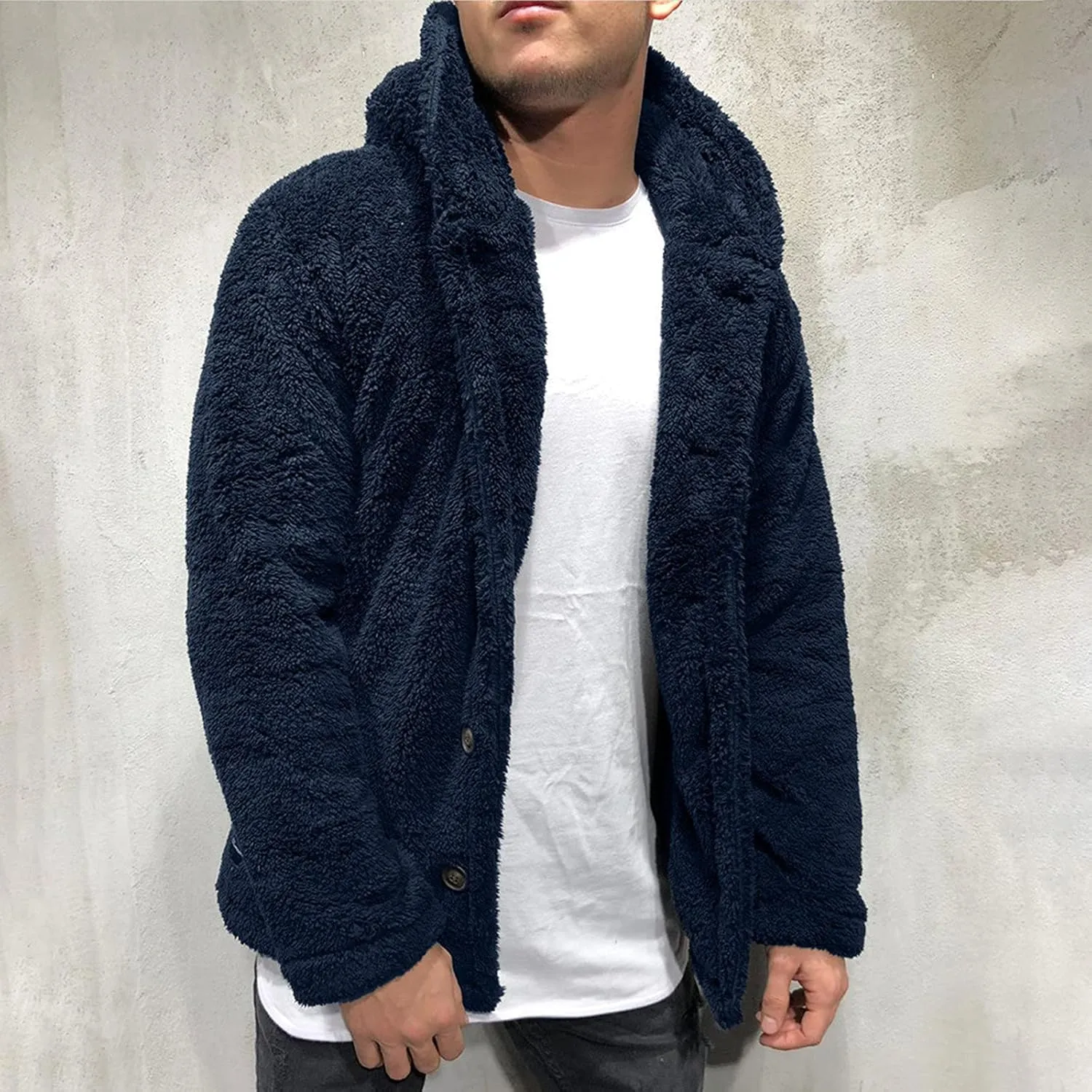 tuduoms Mens Winter Coat Fuzzy Sherpa Hoodie Sweatshirt Long Sleeve Full Zip Fleece Soft Jackets Winter Hooded Parka Outwear