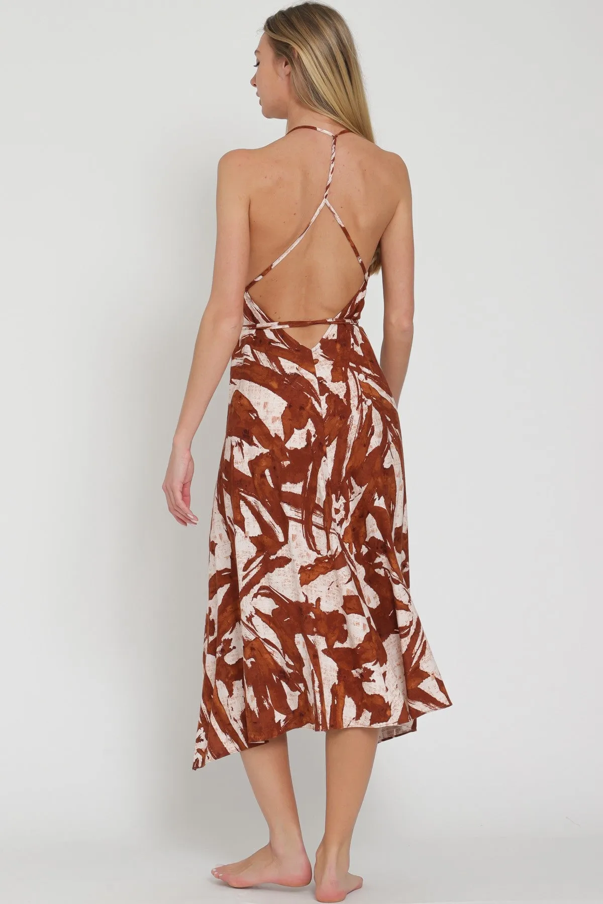 V neck midi dress - Brown
