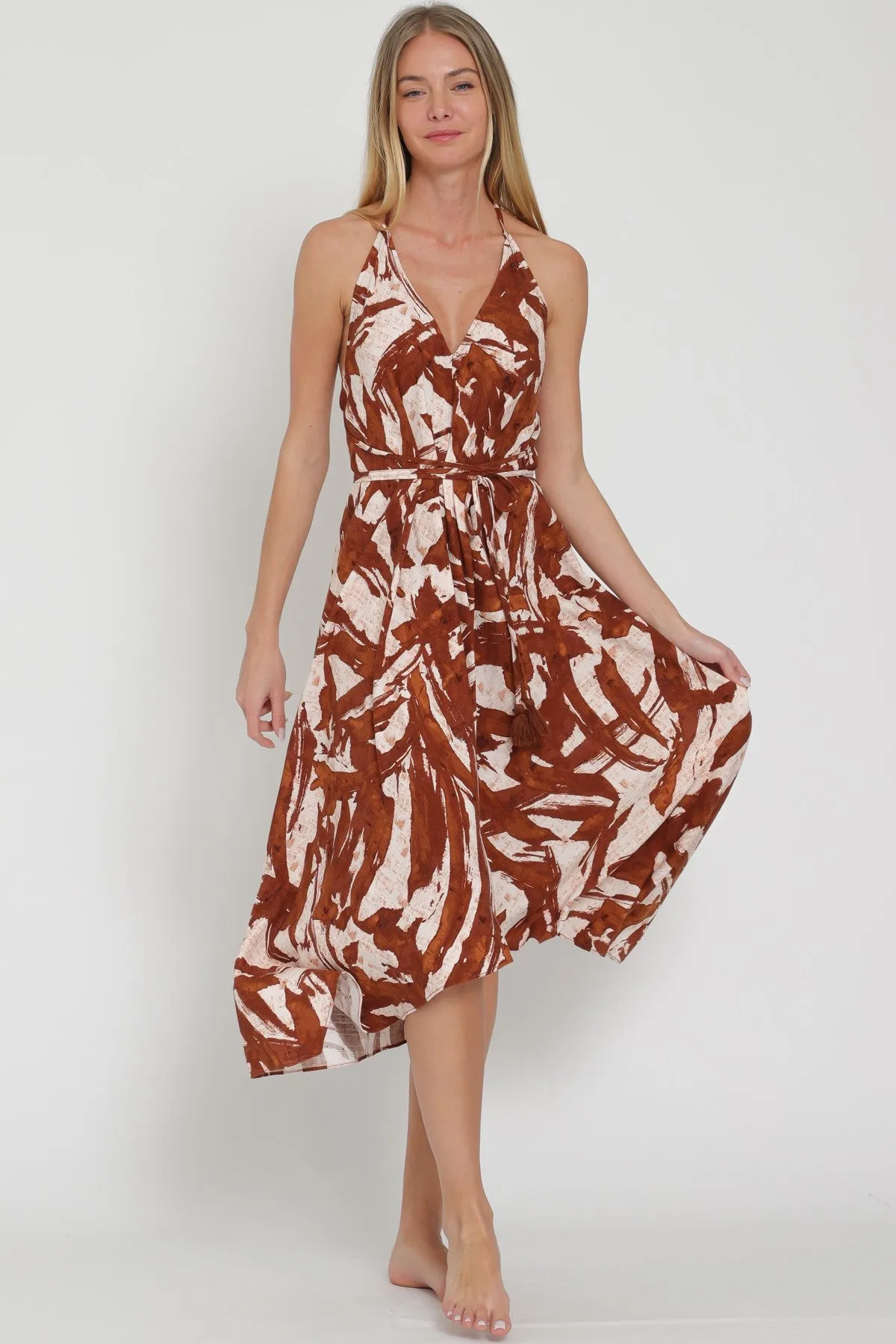 V neck midi dress - Brown