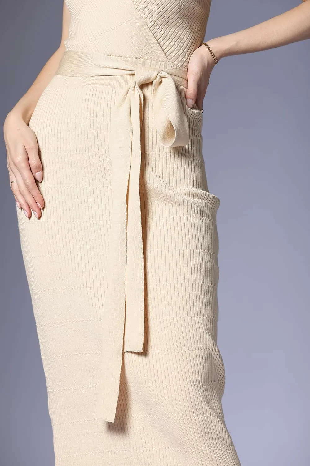 V Neck Sleeveless Midi Sweater Dress Bottom Knitted Bodycon Dress Chic Ribbed Knit Wrap Dress