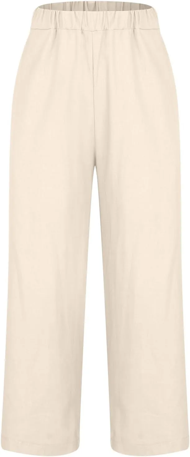 Women Cotton Linen Lounge Pants Comfy Elastic Waist Summer Beach Vacation Slacks 2025 Stylish Casual Trousers