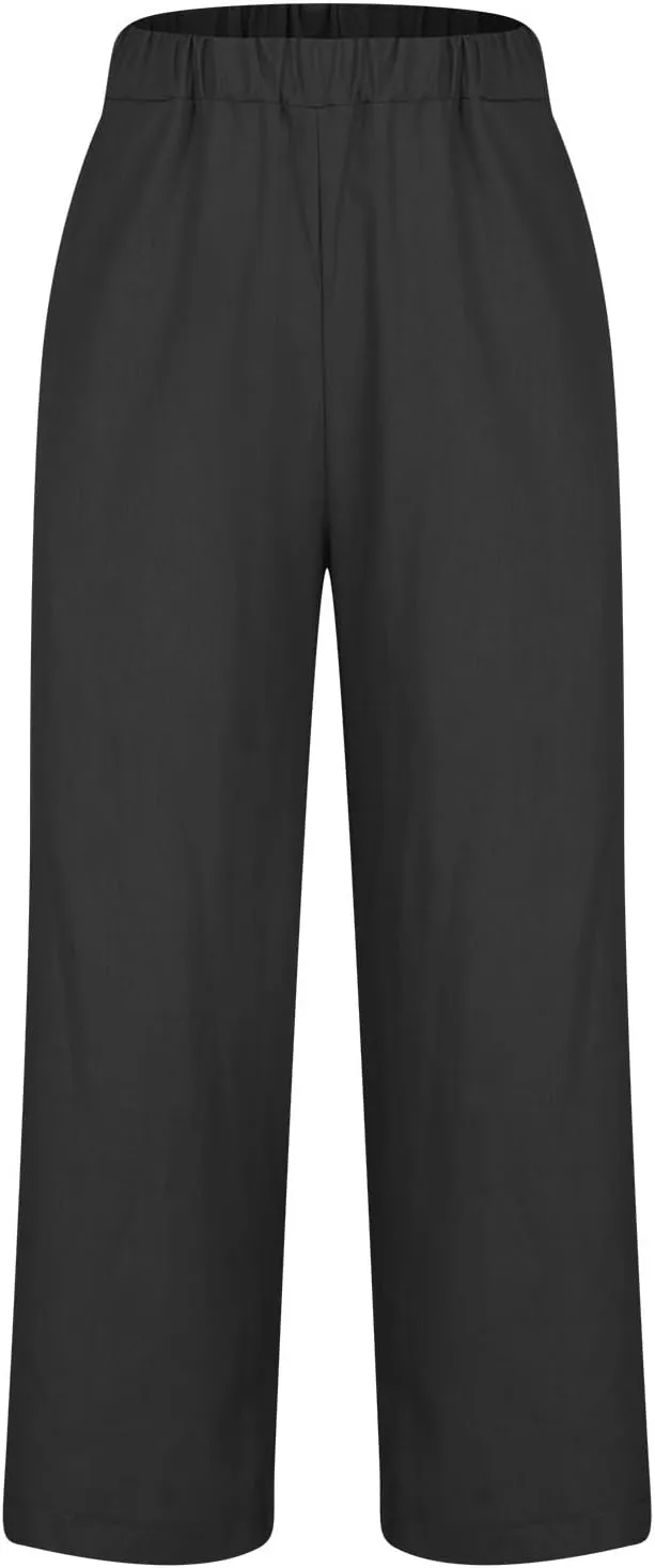 Women Cotton Linen Lounge Pants Comfy Elastic Waist Summer Beach Vacation Slacks 2025 Stylish Casual Trousers
