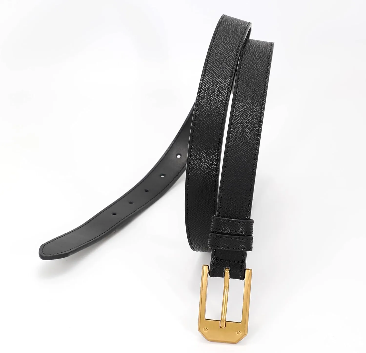 Women Skinny Belt Thin Leather Belt for Jeans Gold Buckle 1.34'' wide