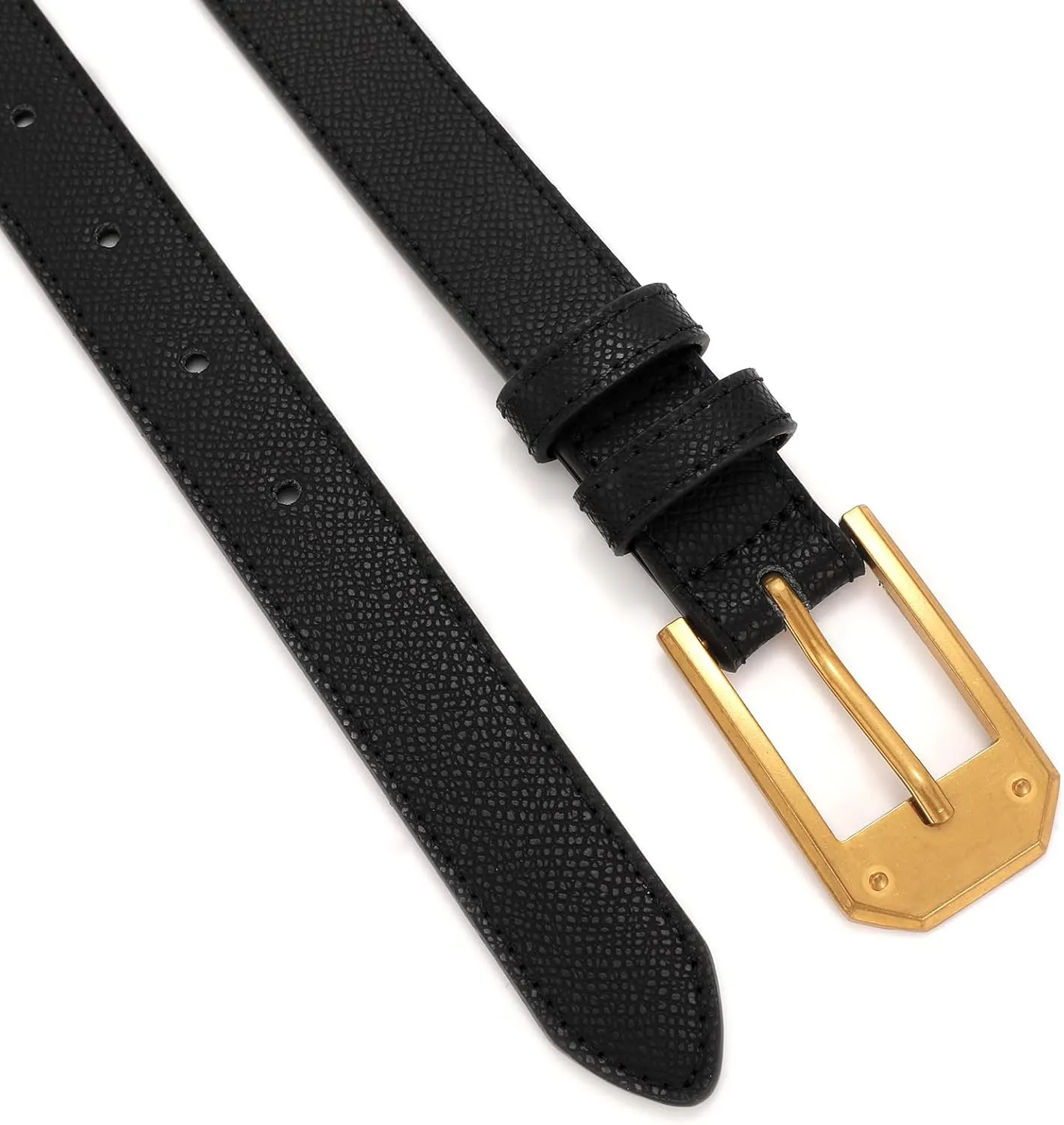 Women Skinny Belt Thin Leather Belt for Jeans Gold Buckle 1.34'' wide