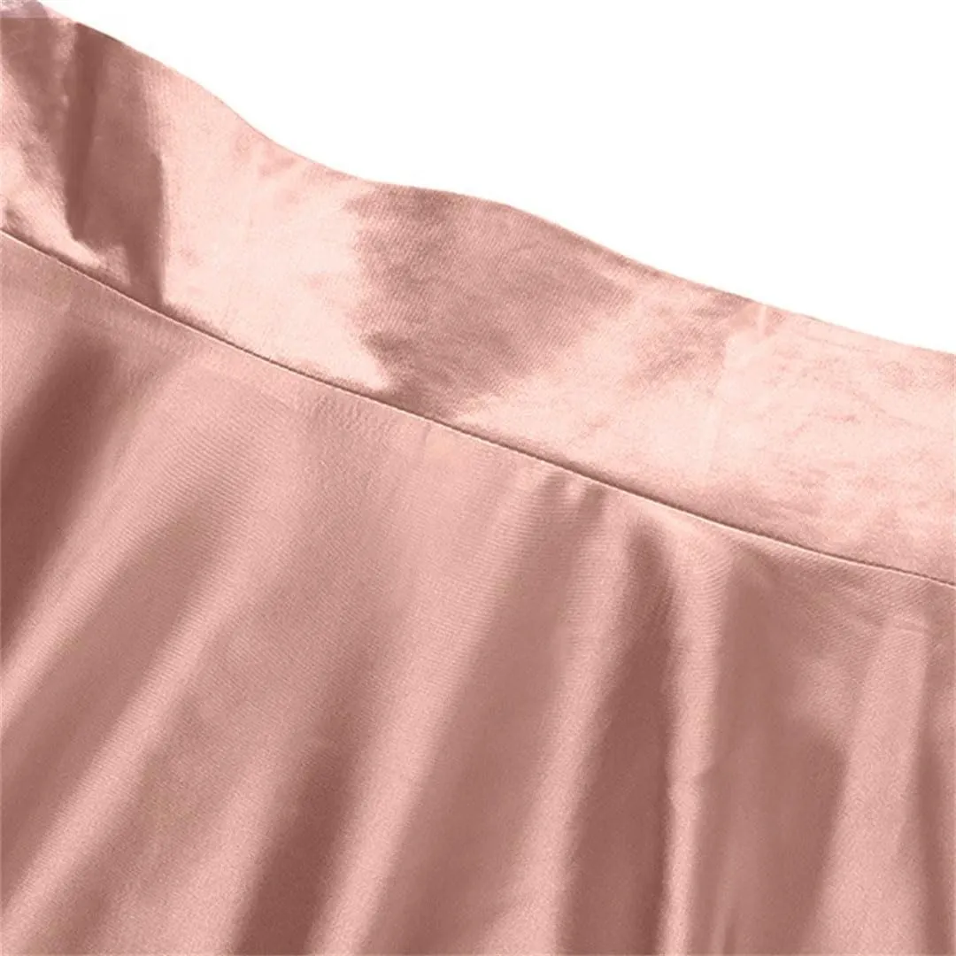 Women Summer OL Satin Skirt Stylish High Waist A-Line Long Skirts Female Solid Party Maxi Skirt