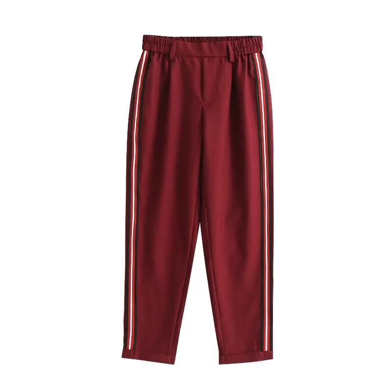 Women's Autumn Casual Striped Elastic Waist Pants