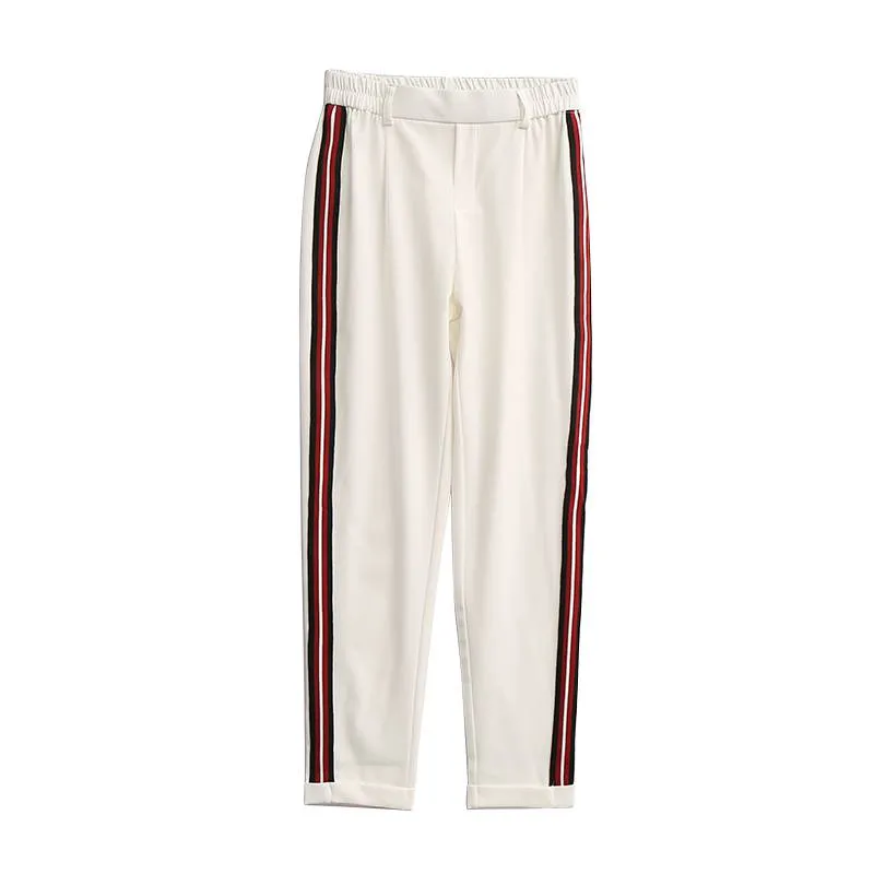 Women's Autumn Casual Striped Elastic Waist Pants