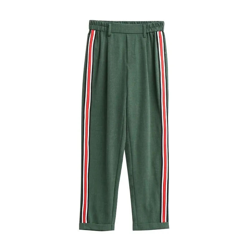 Women's Autumn Casual Striped Elastic Waist Pants