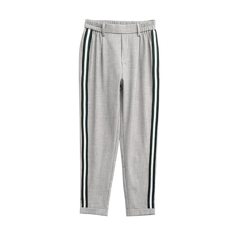 Women's Autumn Casual Striped Elastic Waist Pants
