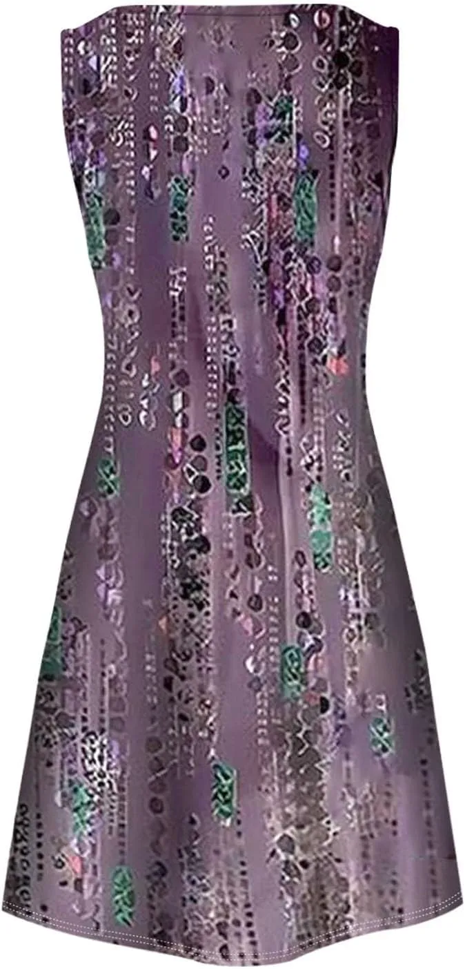 Women's Boho Midi Dress 2024 Summer Casual Sleeveless Button V Neck Trendy Dress Plus Size Floral Sexy Party Dress