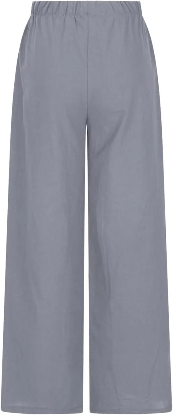 Women's Casual Solid Color Linen Trousers Comfortable Elastic High Waist Wide Leg Casual Straight Length Pants 2025