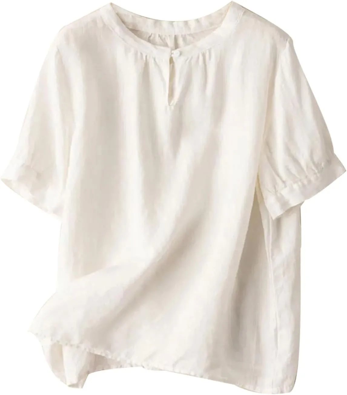 Women's Cotton Linen Summer Tops Crewneck Casual Loose Solid Color Dressy Blouse Soft Short Sleeve Basic Tee Shirts