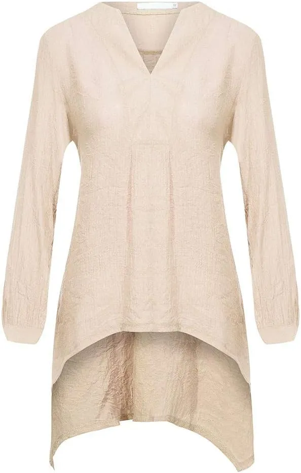 Women's Linen Shirts Summer Linen Solid Color Long Sleeve Tunic Tops Casual Plus Size Soft Crew Neck Tee Tops