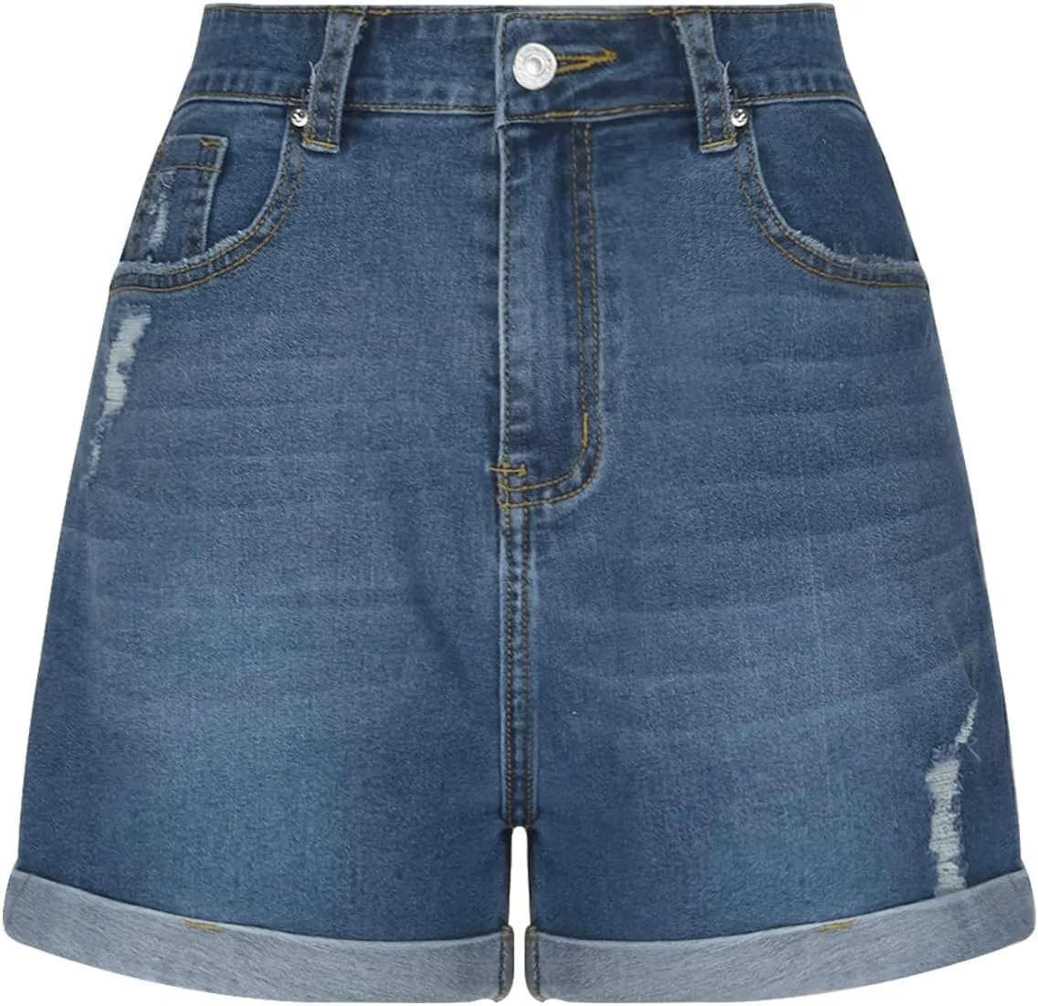 Women's Mid-High Waisted Ripped Denim Shorts Comfortable Ripped Jean Shorts Cutoff Stretchy Summer Hot Short Pants