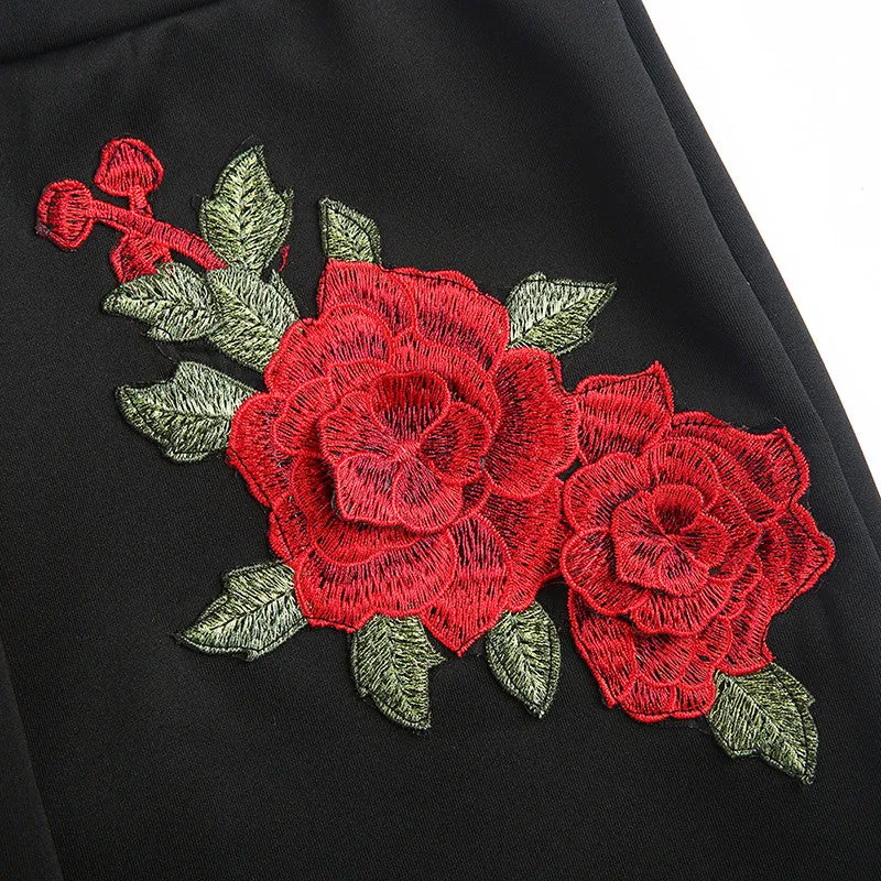 Women's Pants With Slits & Floral Embroidery