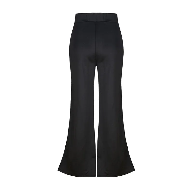 Women's Pants With Slits & Floral Embroidery