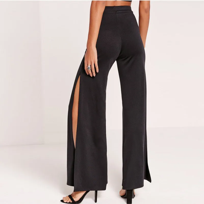Women's Pants With Slits & Floral Embroidery