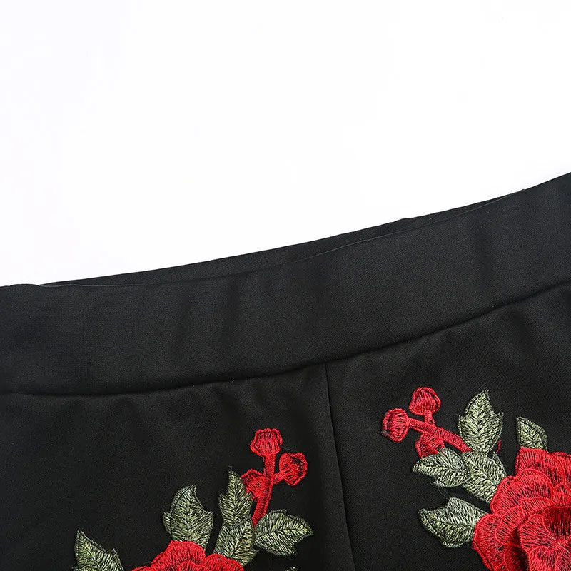 Women's Pants With Slits & Floral Embroidery