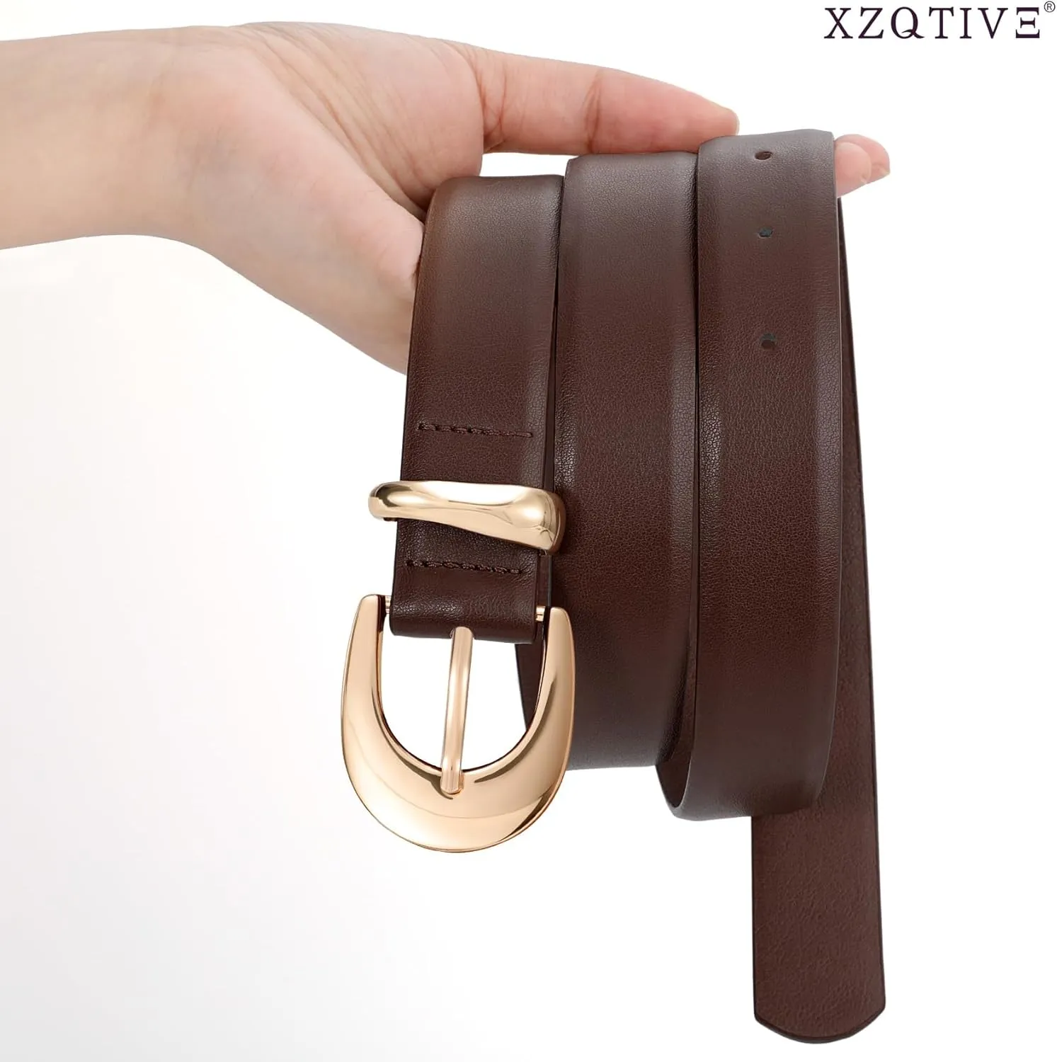 XZQTIVE Women Leather Belt for Jeans Pants Ladies Fashion Skinny belt with Gold Silver Buckle