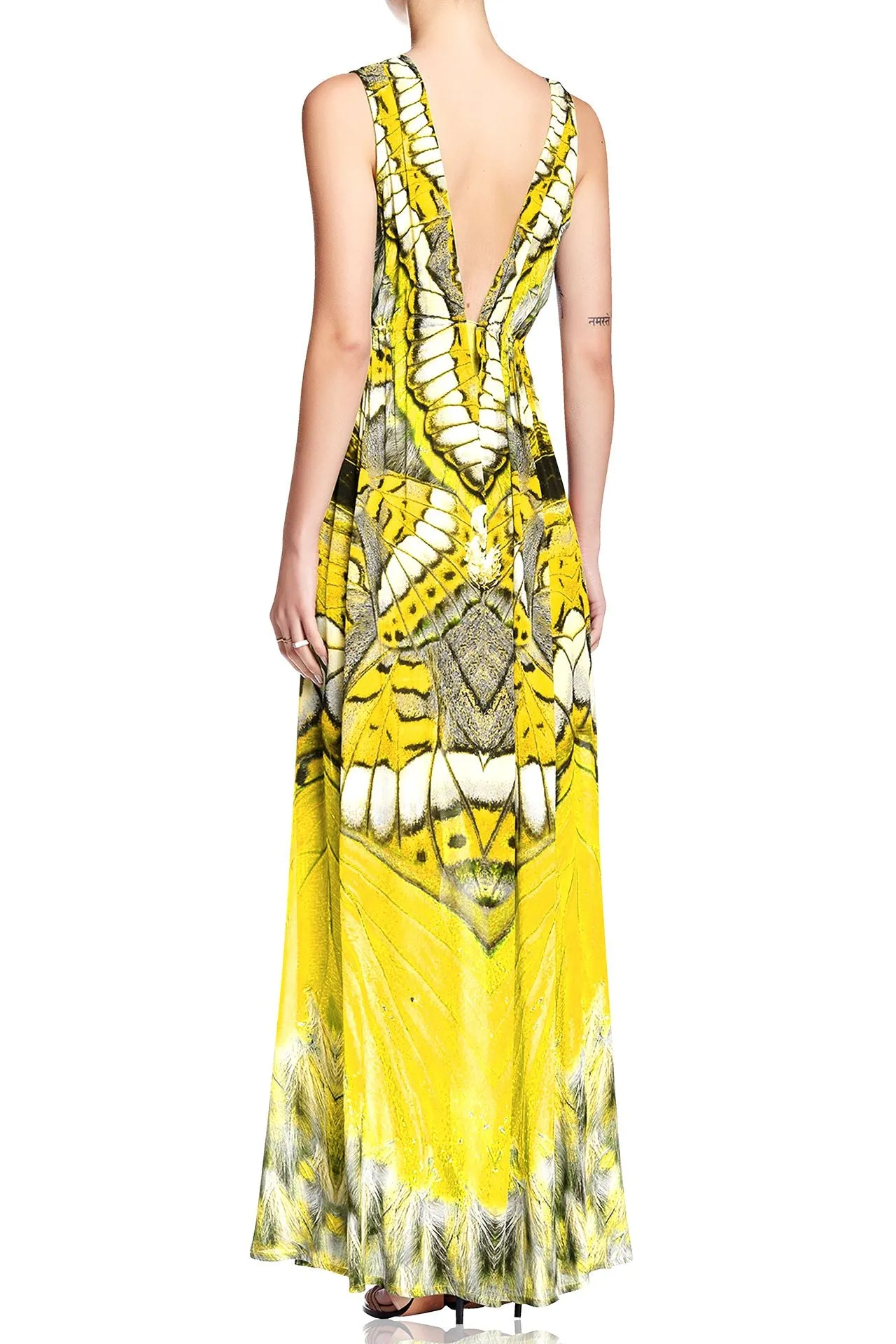 Yellow V Neck Maxi Dress