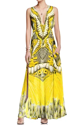 Yellow V Neck Maxi Dress