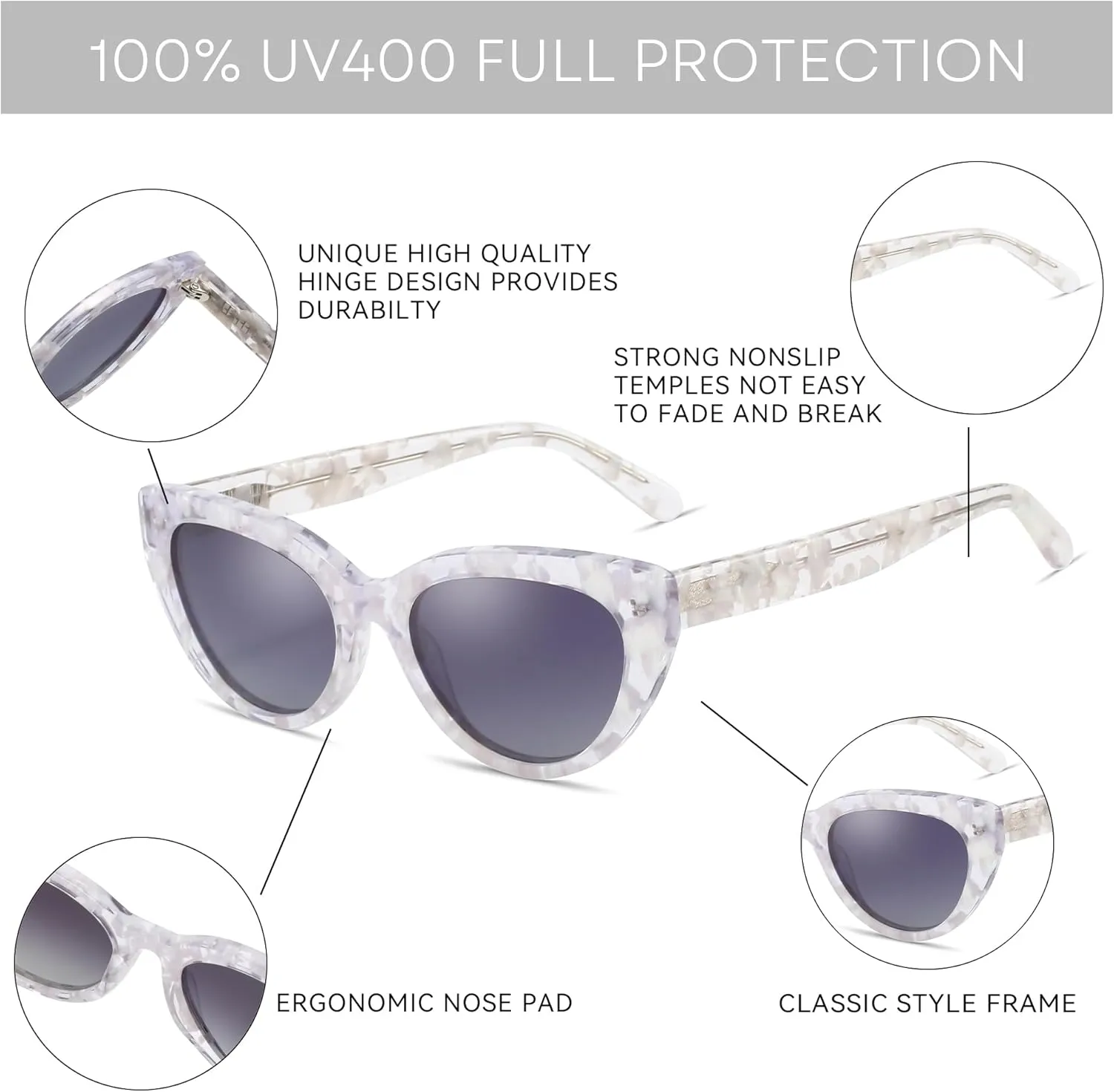ZENOTTIC Trendy Polarized Women Sunglasses: Retro Cateye Shades for Ladies - Sun Glasses with UV400 Protection