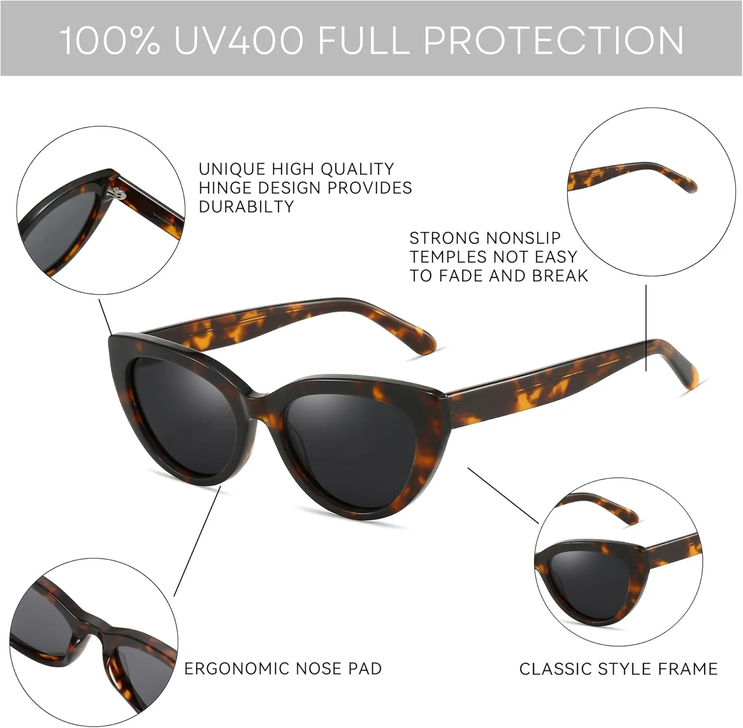 ZENOTTIC Trendy Polarized Women Sunglasses: Retro Cateye Shades for Ladies - Sun Glasses with UV400 Protection