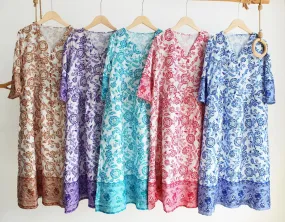 ZOCAVIA Womens V Neck Midi Dress Casual Boho Half Sleeve Dresses Elegant Flowy Dress Floral Chiffon Vacation Loose Dress