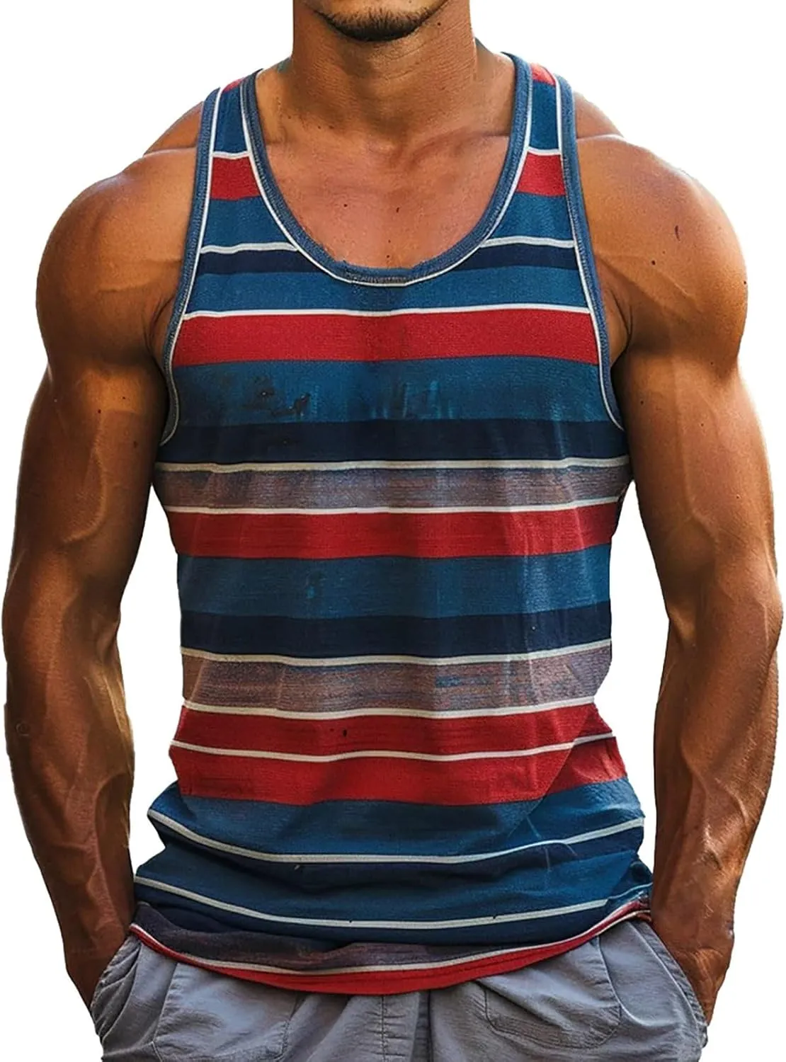 ZYXTIM Men's Sleeveless Tank Top Oversize Stylish Colorblock Summer Beach Vest Muscle Fit Loose Workout Gym Undershirts Tees